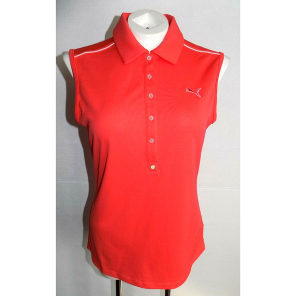 Puma Sportlifestyle Womens Sleeveless Golf Polo Shirt Coral Red Size M DryCell